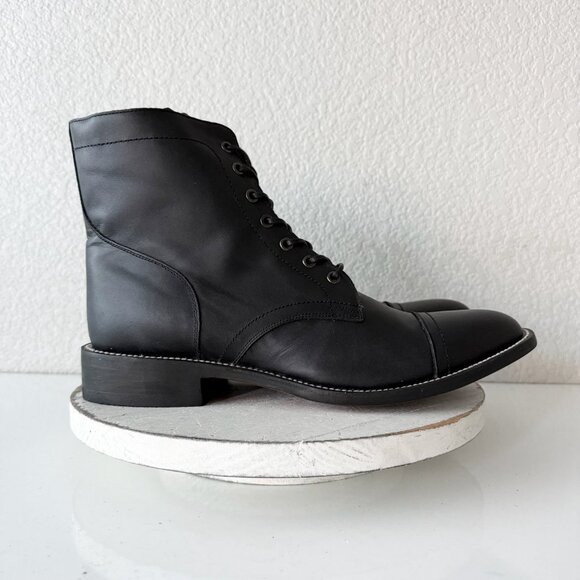 NEW Lane Mens Black Ankle Boots Size 12.5 Lace-up Casual Genuine Leather Sole - Picture 2 of 11